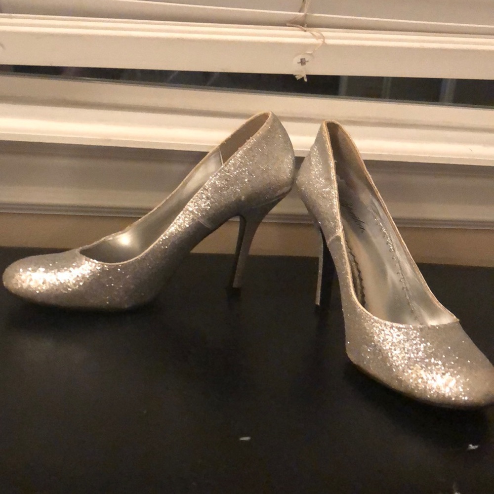 Silver glitter heels